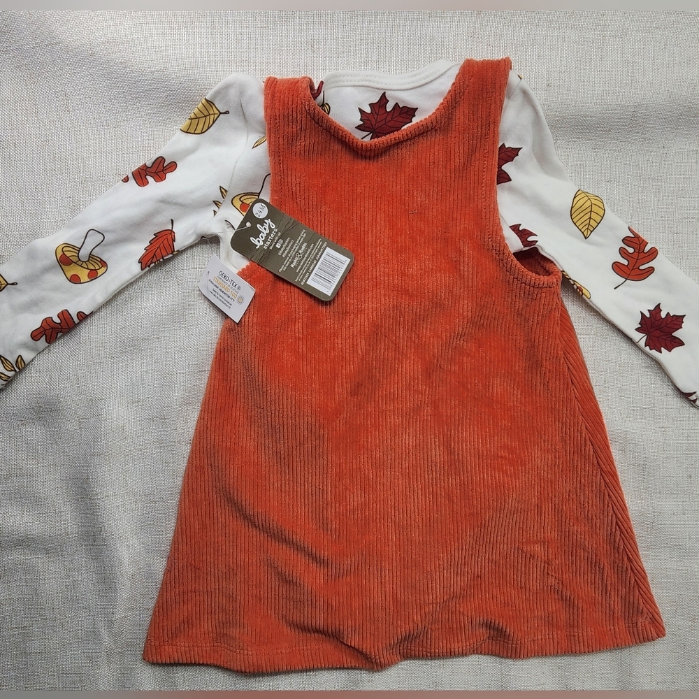 Baby Starters Orange Dress with White Leaf Print Shirt